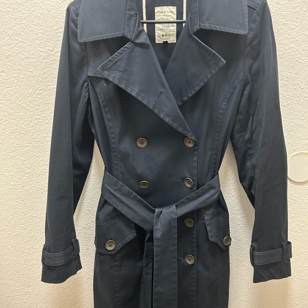 Women's Black Rag & Bone Double-Breasted Trench Coat